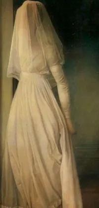 This stunning live wallpaper features a timeless painting of a woman in a white dress, exuding elegance and grace