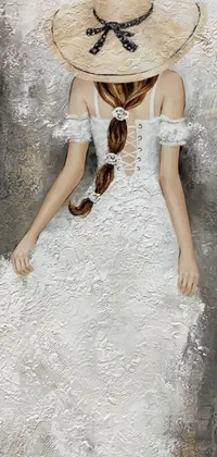 This phone live wallpaper features a stunning, gothic-inspired painting of a woman in a white dress and hat