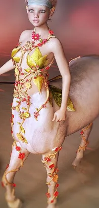 This phone live wallpaper showcases an exquisite 3D render of a woman riding a horse in the water