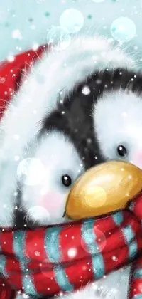 This phone live wallpaper showcases a cute cartoon penguin up close