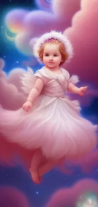 Highlight the enchanting beauty of this phone live wallpaper, showcasing a charming pink girl levitating in the sky in full-body attire in this digital airbrush art