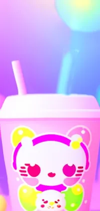 This phone live wallpaper features a colorful and playful digital painting of a cup with a straw