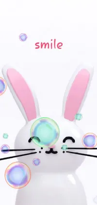 This phone live wallpaper showcases a white rabbit with adorable pink ears and a friendly smile