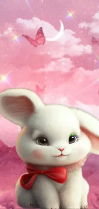Get ready to be charmed with this beautiful live wallpaper that features a stunning white rabbit sitting on top of a pink cloud against a detailed and ultra high-definition background