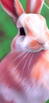 This phone live wallpaper depicts a digital painting of a fluffy rabbit on a green background