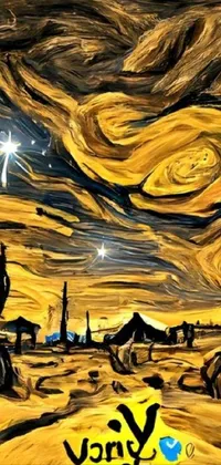 This stunning phone wallpaper depicts a stunning desert landscape with a bright star shining in the sky