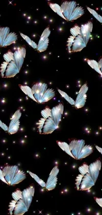 This live phone wallpaper features a plethora of beautiful holographic butterflies floating through the mesmerizing landscape