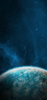 This phone live wallpaper features a captivating view of the planet Earth as seen from space, complete with a starry background and high-quality digital art