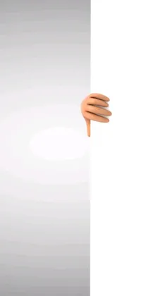 This live wallpaper features an animated hand reaching out from behind a white panel, designed by a conceptual artist