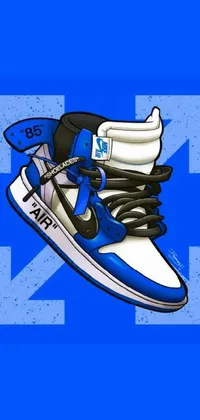 This live wallpaper features a pair of blue and white sneakers on a bold blue background