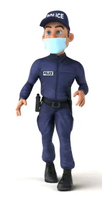 This live wallpaper features a posable police officer figurine with a face mask