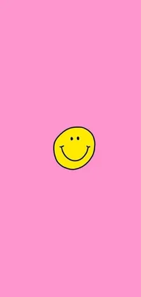 This live wallpaper features a minimalistic, yellow smiley face on a soft pink backdrop