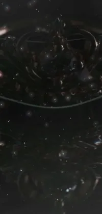 This phone live wallpaper features a hyper-realistic close-up of a bowl of beautifully crafted food on a table, complemented by a stunning black fluid simulation and bubbles rising