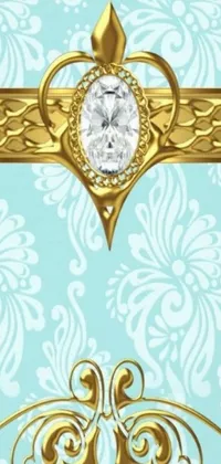 This stunning phone live wallpaper showcases a beautiful blue and gold wedding card design with an eye-catching diamond centerpiece
