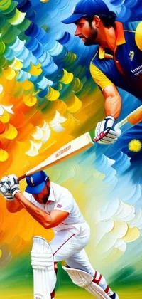 This live wallpaper features a vibrant vector art painting of a baseball player about to hit a ball with a bat