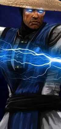 This live phone wallpaper showcases a close-up shot of a person donning a hat, with a background of bolts of lightning