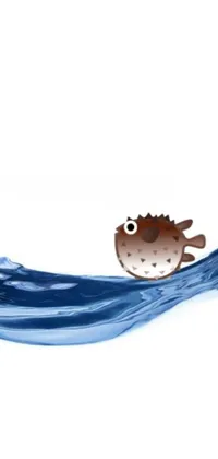 This phone live wallpaper features a colorful pufferfish floating effortlessly on top of a gentle wave