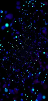 This live wallpaper features a black background with flashing blue and green lights, a captivating microscopic photo, generative art, and twinkling stars