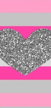 This phone live wallpaper features a pink and silver striped background with a sparkling heart