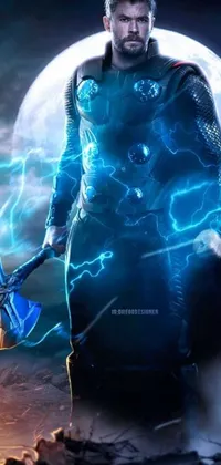 This phone live wallpaper features a striking digitally rendered image with fantasy elements including a lightning mage and aetherpunk airbrush style