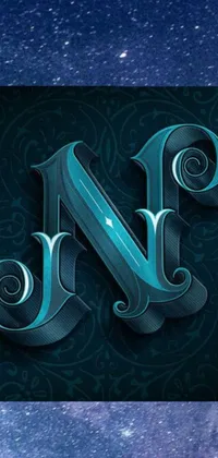 This live phone wallpaper is a stunning blue and black photo of the letter n with ultra ornate detail and elements of fantasy
