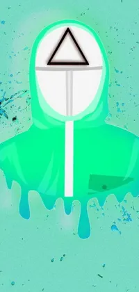 This phone live wallpaper showcases a green hoodie with a triangle emblem against a digitally painted background