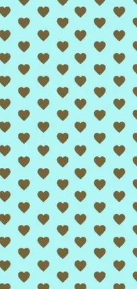 Looking for a unique phone live wallpaper? Check out this brown heart pattern on a blue background! Inspired by a blend of styles including pop art, golden turquoise steampunk, and vintage romance, these hearts vary in size and overlap for added depth