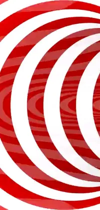 Introducing the mesmerizing live wallpaper featuring a stunning red and white spiral op art design displayed on a vibrant red backdrop