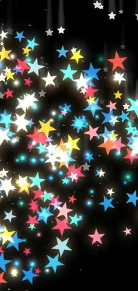 This live wallpaper features colorful stars on a black background