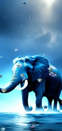 This phone live wallpaper features a digital rendering of an elephant standing in a body of water