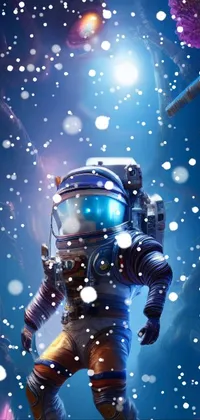 This live wallpaper showcases a striking close-up of an astronaut complete in a space suit as they venture out into the universe