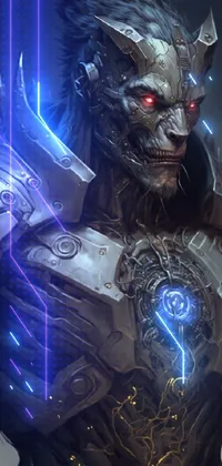This phone live wallpaper showcases a mesmerizing close-up of a person donning stunning armor