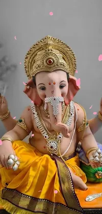 "Capture the essence of prosperity and good luck with this stunning live wallpaper featuring a beautifully crafted statue of an elephant sitting peacefully on a table