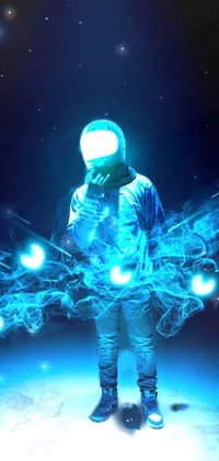 Looking for a visually stunning live wallpaper for your phone? Check out this space-themed art featuring a man in a futuristic space suit