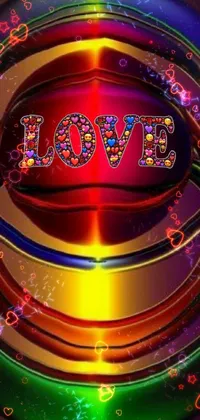 This live phone wallpaper boasts colorful rings with a striking "love" centerpiece and intricate designs