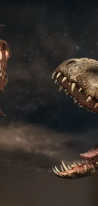 Roaring T rex in prehistoric landscape, showcasing its menacing