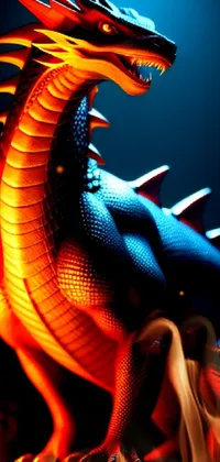 This phone live wallpaper features an intricate statue of a majestic dragon, rendered in detailed raytraced digital art