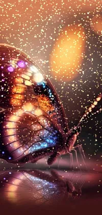This beautiful phone live wallpaper showcases a stunning digital art rendition of a butterfly on a table