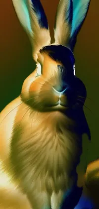 This vibrant digital artwork features a sweet and innocent looking rabbit sitting on a table