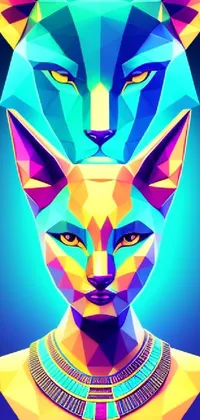 This phone live wallpaper showcases vector art of a majestic cat with a necklace, boasting a popular design on Behance