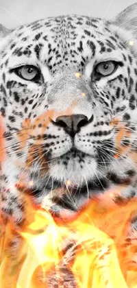 This stunning phone live wallpaper showcases a black and white photograph of a regal leopard resting and gazing intently, its captivating features on full display