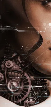 If you're a fan of sci-fi and steampunk, you'll love this amazing phone live wallpaper! Featuring a close up of a person wearing a collared shirt decorated with intricate mechanical components, this digital rendering perfectly captures the essence of a woman and robot
