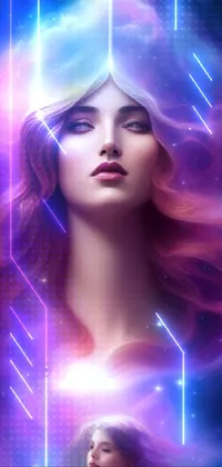 This dynamic live wallpaper features intricate digital artwork of a fascinating female figure with flowing locks and a dazzling star above