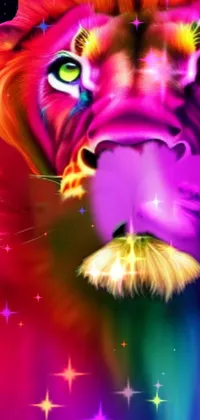 This vivid live phone wallpaper showcases a colorful lion's face in digital art rendered in stunning Ultra-High Definition 4K resolution