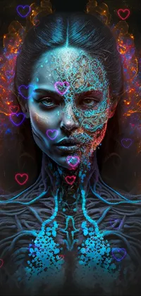 This stunning live wallpaper depicts a woman's face in intricate digital art design