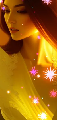 This stunning live wallpaper features an otherworldly woman in a yellow dress with long flowing hair