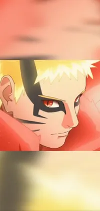 This cool live wallpaper features an anime character with striking red eyes, dressed in a vivid red outfit