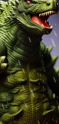 This phone live wallpaper showcases a toy Godzilla figure in ultra-realistic detail, capturing the iconic monster in a close-up shot