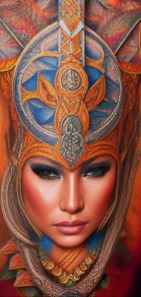 This live wallpaper features an airbrush painting of a powerful Aztec warrior goddess wearing a crown