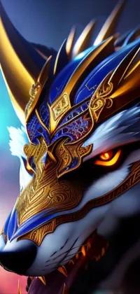 Experience the captivating power of a wolf in battle gear with this stunning phone live wallpaper